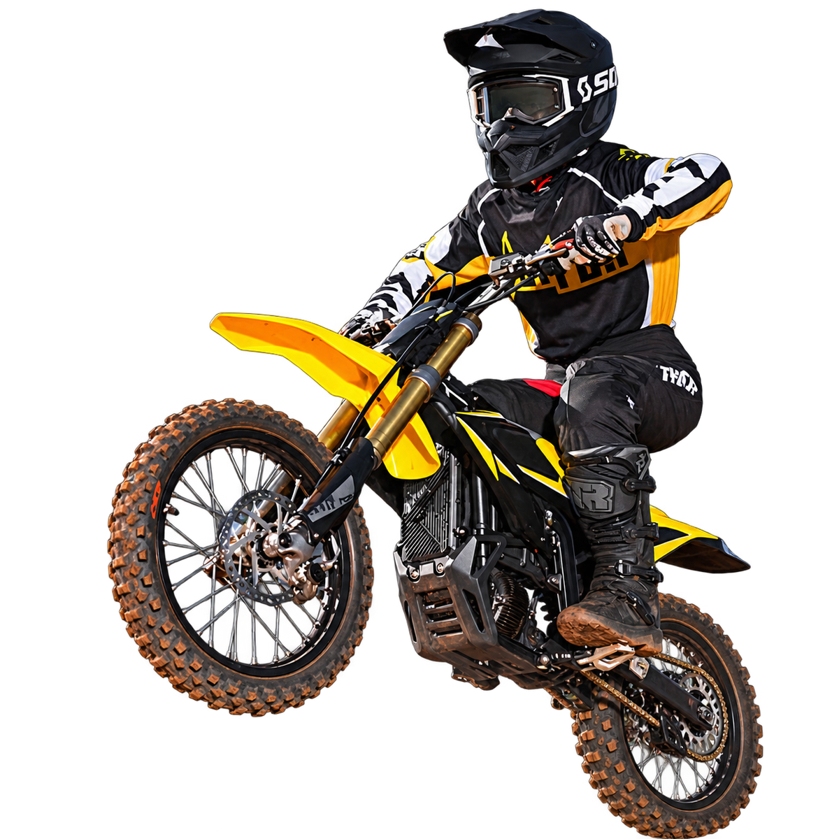 SUR-RON HyperBee – Wheelie-Fahrer auf gelbem Dirtbike